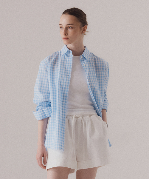 SILN（シルン）の「Sheer cotton gingham breeze classic shirts (BLUE)（シャツ/ブラウス・レディース・その他・FREE）」の3枚目の写真