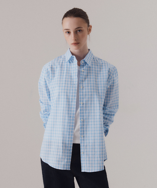 SILN（シルン）の「Sheer cotton gingham breeze classic shirts (BLUE)（シャツ/ブラウス・レディース・その他・FREE）」の4枚目の写真