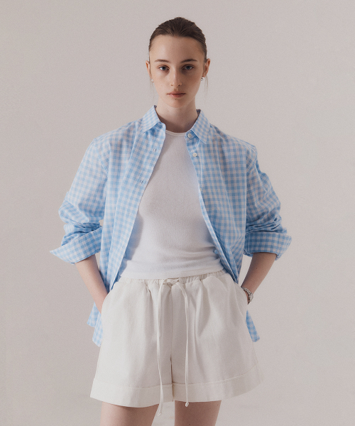 SILN（シルン）の「Sheer cotton gingham breeze classic shirts (BLUE)（シャツ/ブラウス・レディース・その他・FREE）」の5枚目の写真