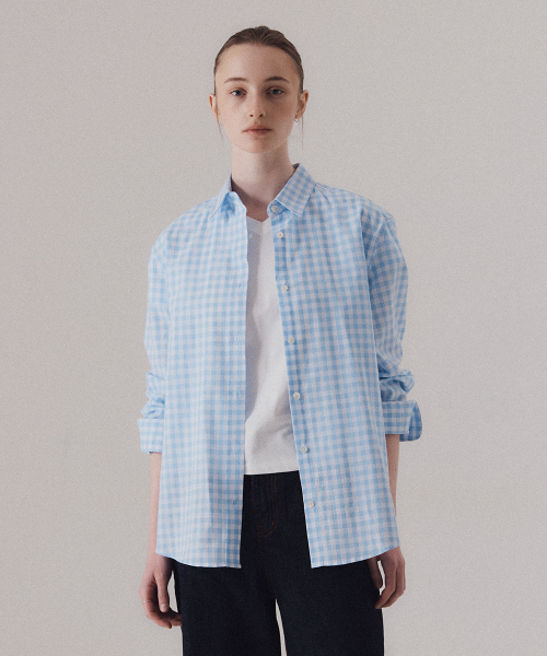 SILN（シルン）の「Sheer cotton gingham breeze classic shirts (BLUE)（シャツ/ブラウス・レディース・その他・FREE）」の6枚目の写真