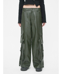 EYELET CARGO LEATHER PANTS KHAKI