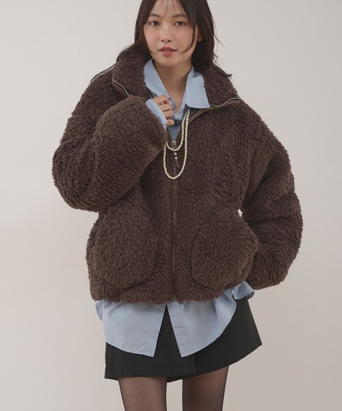 MUHET(ミュエータ)の「shaggy fleece blouson / シャギーフリースブルゾン(ブルゾン・レディース・チャコールグレー/ブラウン・SMALL/MEDIUM)」の2枚目の写真