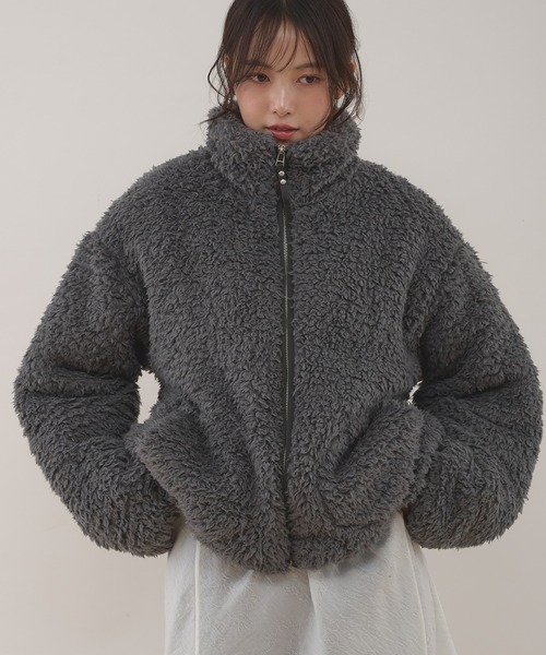 MUHET(ミュエータ)の「shaggy fleece blouson / シャギーフリースブルゾン(ブルゾン・レディース・チャコールグレー/ブラウン・SMALL/MEDIUM)」の1枚目の写真