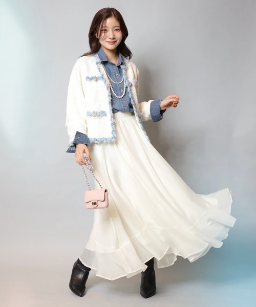 Apuweiser-riche（アプワイザーリッシェ）の「エアリー切替スカート（スカート・レディース・ブルーグレー/オフホワイト・2/1/0）」の3枚目の写真