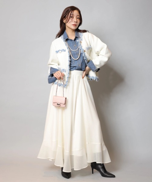 Apuweiser-riche（アプワイザーリッシェ）の「エアリー切替スカート（スカート・レディース・ブルーグレー/オフホワイト・2/1/0）」の4枚目の写真