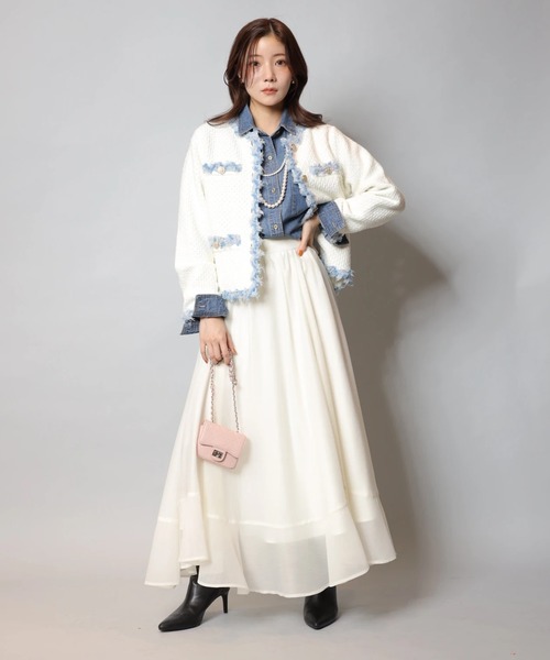 Apuweiser-riche（アプワイザーリッシェ）の「エアリー切替スカート（スカート・レディース・ブルーグレー/オフホワイト・2/1/0）」の5枚目の写真