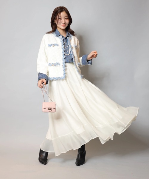 Apuweiser-riche（アプワイザーリッシェ）の「エアリー切替スカート（スカート・レディース・ブルーグレー/オフホワイト・2/1/0）」の6枚目の写真