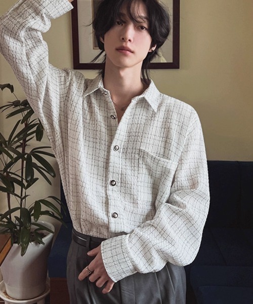 NOWLE(ノウル)の「【NOWLE】ツイードライク 織りチェック柄 長袖 シックボタン シャツ(シャツ/ブラウス・メンズ・ブラック/ホワイト・MEDIUM/LARGE/X-LARGE)」の22枚目の写真