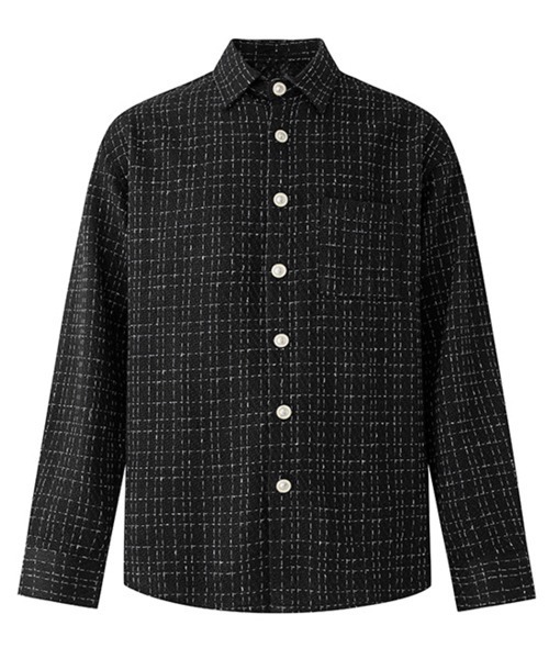 NOWLE(ノウル)の「【NOWLE】ツイードライク 織りチェック柄 長袖 シックボタン シャツ(シャツ/ブラウス・メンズ・ブラック/ホワイト・MEDIUM/LARGE/X-LARGE)」の14枚目の写真