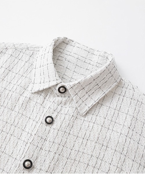 NOWLE(ノウル)の「【NOWLE】ツイードライク 織りチェック柄 長袖 シックボタン シャツ(シャツ/ブラウス・メンズ・ブラック/ホワイト・MEDIUM/LARGE/X-LARGE)」の15枚目の写真