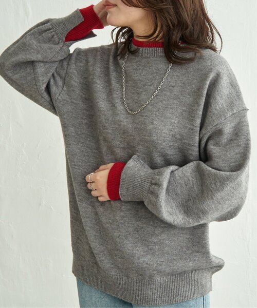 セール】7Gアルパカタッチレイヤードプルオーバー（ニット/セーター