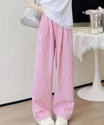 メゾンドソイル コットン100％ ブロックチェック ワイドパンツ ピンク