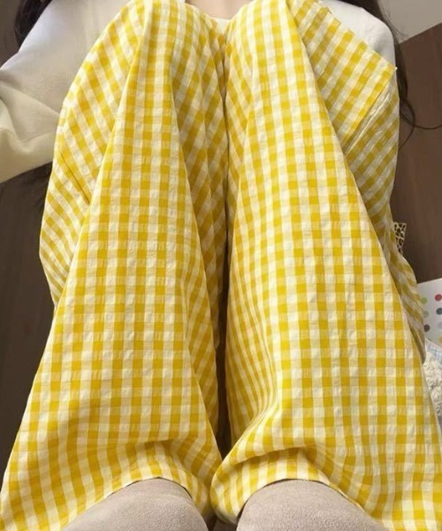 SHEPP（シープ）の「【26年夏新作】ギンガムワイドイージーパンツ（その他パンツ・レディース・ブルー/ブラック/グリーン/ピンク/イエロー・M/L）」の8枚目の写真