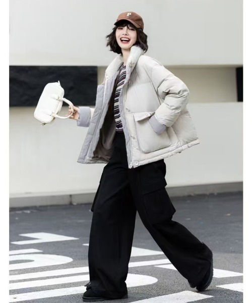 Ritzy(リッツィー)の「袖口&裏面配色切り替え エコダウンジャケット(ダウンジャケット/コート・レディース・ブラック/ネイビー/ベージュ・M)」の16枚目の写真
