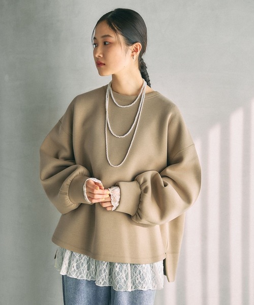 LEPSIM(レプシィム)の「パフエア刺繍プルオーバー 634638(スウェット・レディース・モカ/杢グレー/ピンク・FREE)」の1枚目の写真