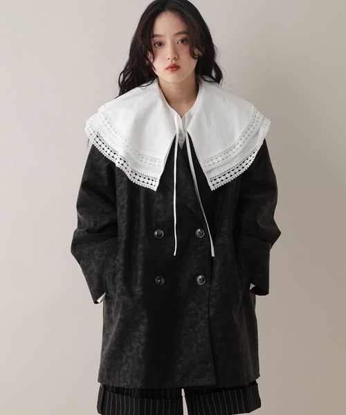 RAGEBLUE（レイジブルー）の「レザーダブルコート（テーラードジャケット・レディース・オフホワイト/ブラック・FREE）」の2枚目の写真