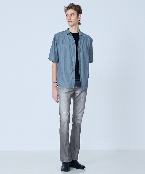 5351 POUR LES HOMMES（ゴーサンゴーイチプールオム）の「【スキッパー】半袖 シャツ（シャツ/ブラウス・メンズ・ホワイト/グレイッシュブルー/ブラック・44/46/48/50）」の4枚目の写真