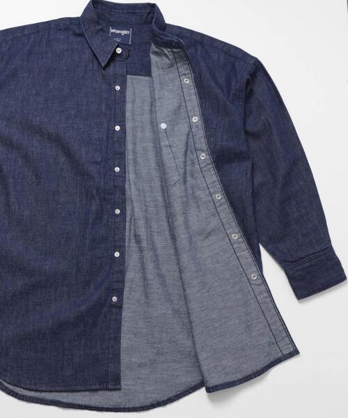 Wrangler（ラングラー）の「『別注』Wrangler×EKAL　LONG-SLEEVEデニムワークシャツ（シャツ/ブラウス・レディース・インディゴブルー/ブラック・FREE）」の12枚目の写真