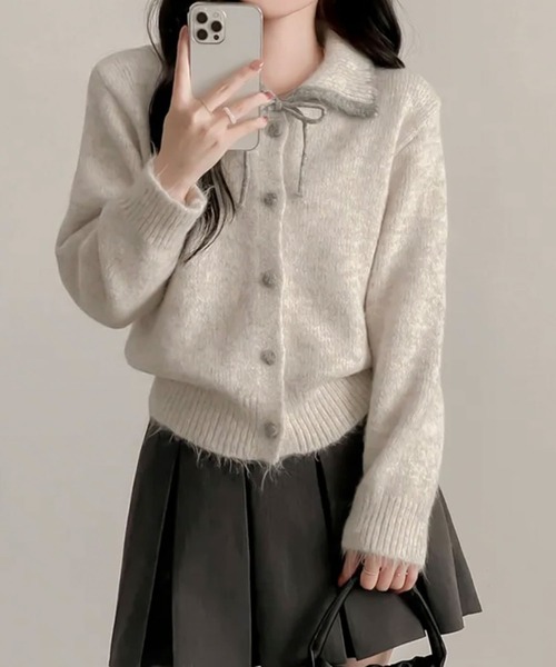 Girly Doll(ガーリードール)の「配色リボンニットカーディガン(カーディガン/ボレロ・レディース・グレー/ベージュ・FREE)」の6枚目の写真