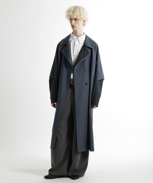 HARE（ハレ）の「レイヤードダブルコート(HARE)（トレンチコート・メンズ・ブルー/ブラック/ベージュ・MEDIUM/SMALL）」の7枚目の写真