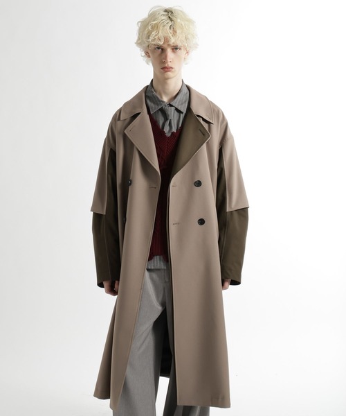 HARE（ハレ）の「レイヤードダブルコート(HARE)（トレンチコート・メンズ・ブルー/ブラック/ベージュ・MEDIUM/SMALL）」の14枚目の写真