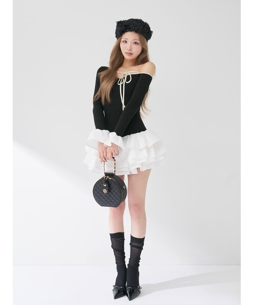 Darich(ダーリッチ)の「デザインネックリボンミニワンピース(ワンピース・レディース・グレー/ブラック/ベージュ・FREE)」の12枚目の写真