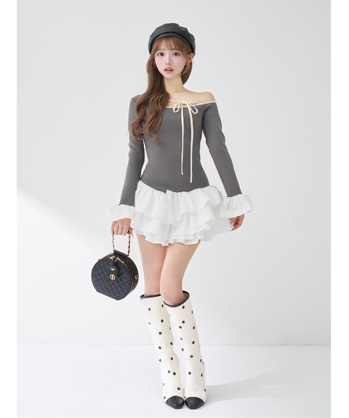 Darich(ダーリッチ)の「デザインネックリボンミニワンピース(ワンピース・レディース・グレー/ブラック/ベージュ・FREE)」の16枚目の写真