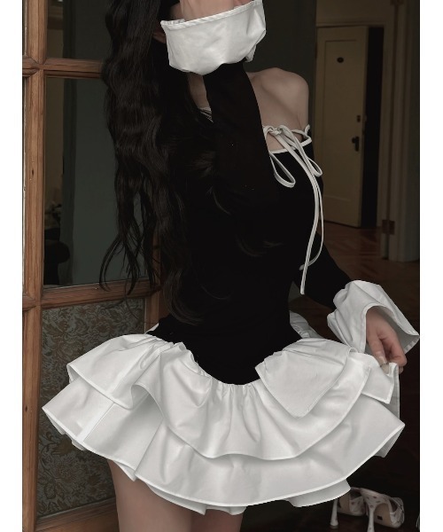 Darich(ダーリッチ)の「デザインネックリボンミニワンピース(ワンピース・レディース・グレー/ブラック/ベージュ・FREE)」の7枚目の写真