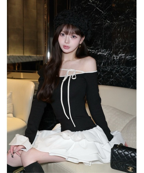 Darich(ダーリッチ)の「デザインネックリボンミニワンピース(ワンピース・レディース・グレー/ブラック/ベージュ・FREE)」の9枚目の写真