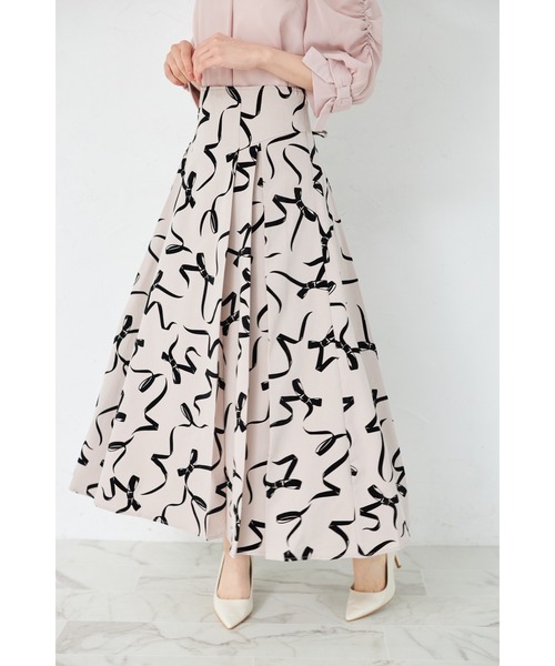 tocco closet(トッコ クローゼット)の「バックレースアップフロッキーリボンスカート(スカート・レディース・グレー/ベージュ・M)」の1枚目の写真