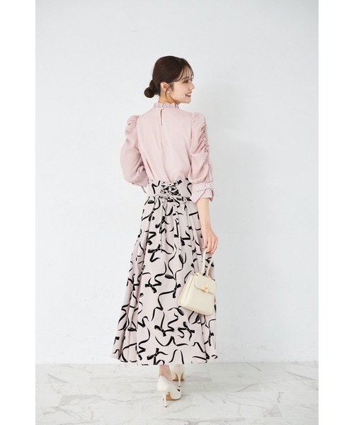 tocco closet(トッコ クローゼット)の「バックレースアップフロッキーリボンスカート(スカート・レディース・グレー/ベージュ・M)」の14枚目の写真