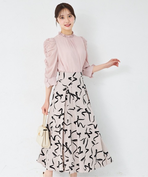 tocco closet(トッコ クローゼット)の「バックレースアップフロッキーリボンスカート(スカート・レディース・グレー/ベージュ・M)」の15枚目の写真