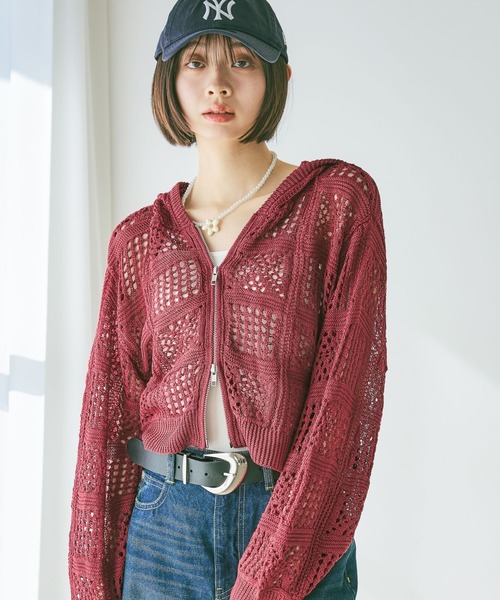 PAGEBOY（ページボーイ）の「クロシェライクZIPパーカー（パーカー・レディース・ブラック/オフホワイト/チャコールグレー/レッド・FREE）」の4枚目の写真