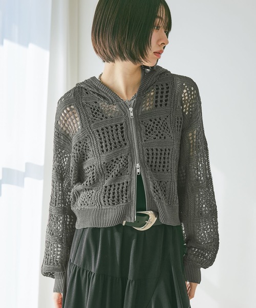 PAGEBOY（ページボーイ）の「クロシェライクZIPパーカー（パーカー・レディース・ブラック/オフホワイト/チャコールグレー/レッド・FREE）」の3枚目の写真