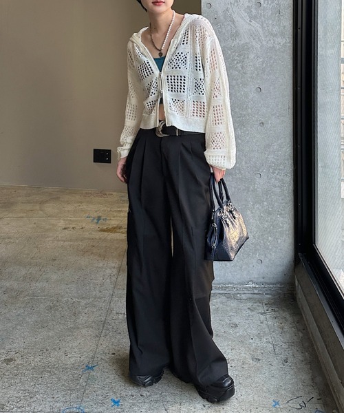 PAGEBOY（ページボーイ）の「クロシェライクZIPパーカー（パーカー・レディース・ブラック/オフホワイト/チャコールグレー/レッド・FREE）」の5枚目の写真