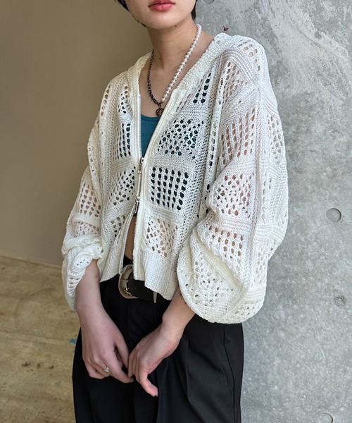 PAGEBOY（ページボーイ）の「クロシェライクZIPパーカー（パーカー・レディース・ブラック/オフホワイト/チャコールグレー/レッド・FREE）」の9枚目の写真