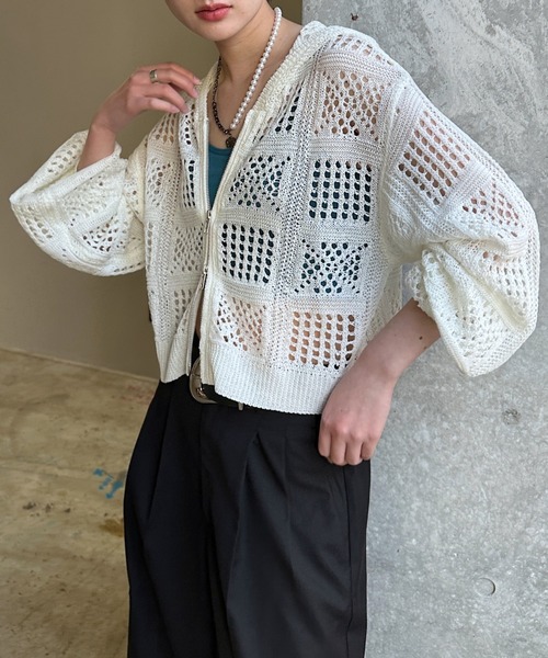 PAGEBOY（ページボーイ）の「クロシェライクZIPパーカー（パーカー・レディース・ブラック/オフホワイト/チャコールグレー/レッド・FREE）」の10枚目の写真