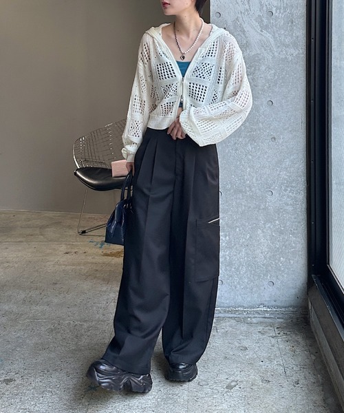 PAGEBOY（ページボーイ）の「クロシェライクZIPパーカー（パーカー・レディース・ブラック/オフホワイト/チャコールグレー/レッド・FREE）」の6枚目の写真