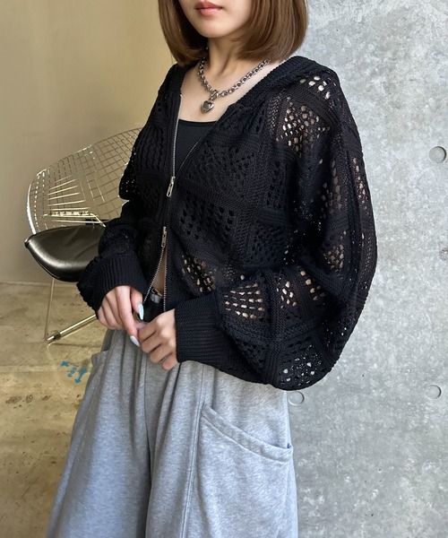 PAGEBOY（ページボーイ）の「クロシェライクZIPパーカー（パーカー・レディース・ブラック/オフホワイト/チャコールグレー/レッド・FREE）」の14枚目の写真