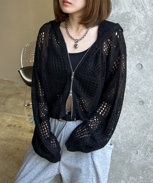 PAGEBOY（ページボーイ）の「クロシェライクZIPパーカー（パーカー・レディース・ブラック/オフホワイト/チャコールグレー/レッド・FREE）」の15枚目の写真