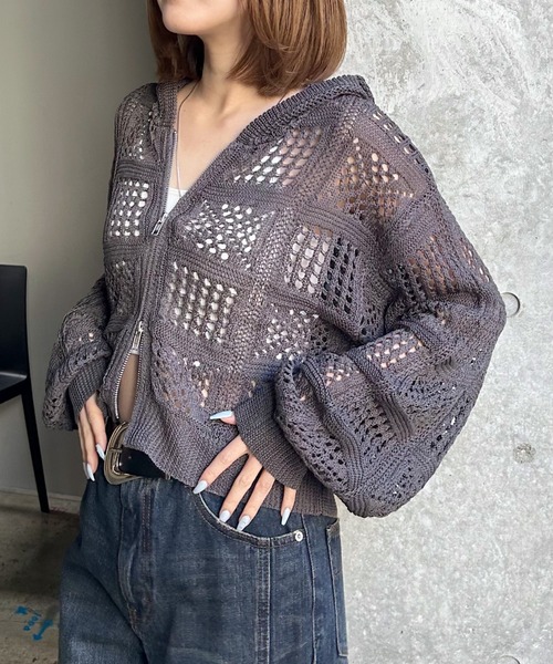 PAGEBOY（ページボーイ）の「クロシェライクZIPパーカー（パーカー・レディース・ブラック/オフホワイト/チャコールグレー/レッド・FREE）」の19枚目の写真