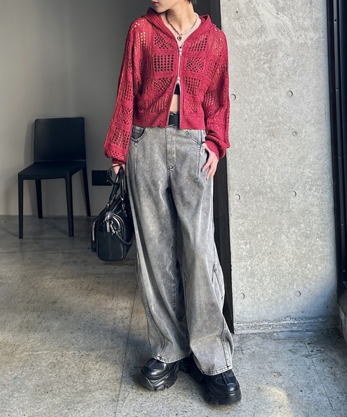 PAGEBOY(ページボーイ)の「クロシェライクZIPパーカー/フーディ(パーカー・レディース・ブラック/オフホワイト/チャコールグレー/レッド・FREE)」の22枚目の写真
