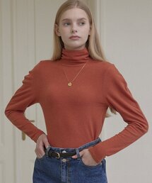 Wool Tencel Volume Sleeve Turtleneck - Orange