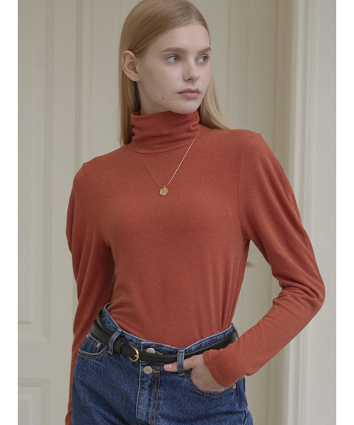 NONLOCAL(ノンローカル)の「Wool Tencel Volume Sleeve Turtleneck - Orange(Tシャツ/カットソー・レディース・その他・FREE)」の2枚目の写真