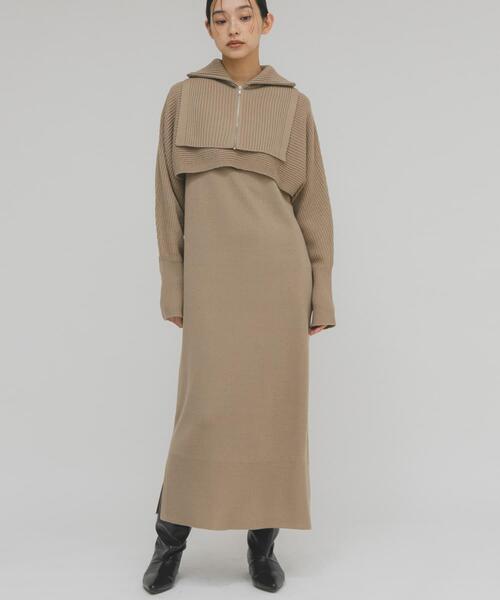 セール】ハーフZIPレイヤードニットワンピース（ワンピース）｜KBF