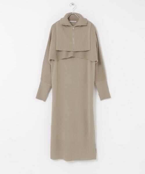 KBF(ケイビーエフ)の「ハーフZIPレイヤードニットワンピース(ワンピース・レディース・ベージュ/チャコールグレー・ONE)」の10枚目の写真