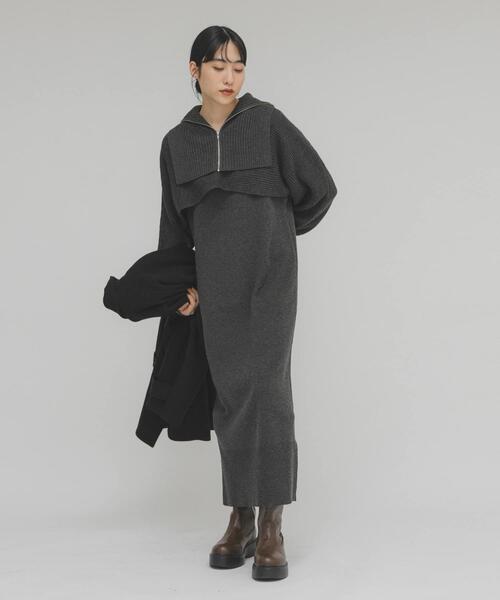 KBF(ケイビーエフ)の「ハーフZIPレイヤードニットワンピース(ワンピース・レディース・ベージュ/チャコールグレー・ONE)」の15枚目の写真