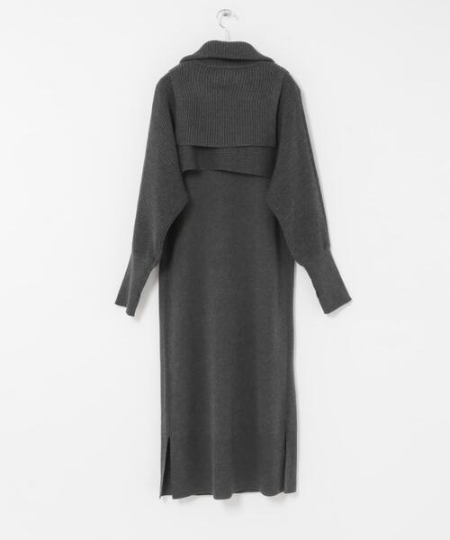 【NEW】KBF（KBF）/ハーフZIPレイヤードニットワンピース KBF（ケイビーエフ）の「ハーフZIPレイヤードニットワンピース