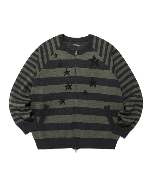 ISTKUNST（イストクンスト）の「STAR STRIPE RAGLAN KNIT ZIP UP_CHARCOAL(IK2FFMK685A)（ニット/セーター・レディース・チャコール・S/M/L）」の2枚目の写真
