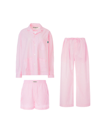 FRANKLY（フランクリー）の「スリーピースコットンストライプパジャマセットアップ、ピンク（ルームウェア/パジャマ）」